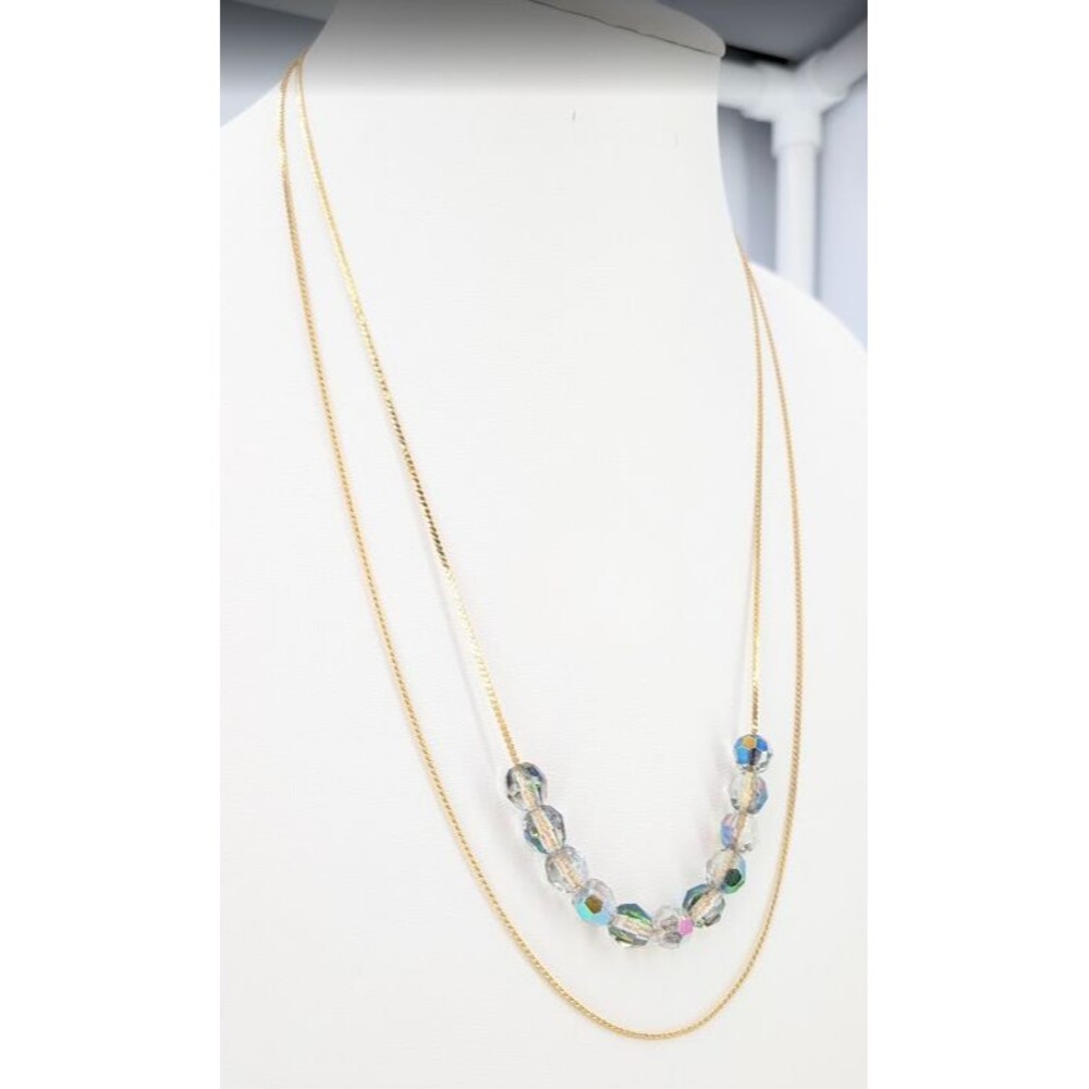 Vintage Necklace Double Strand Gold Tone Iridescent Faceted Plastic Beads 22in - Picture 8 of 16